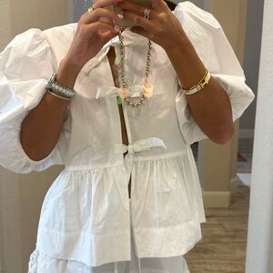 GANNI WHITE TIE TOP
